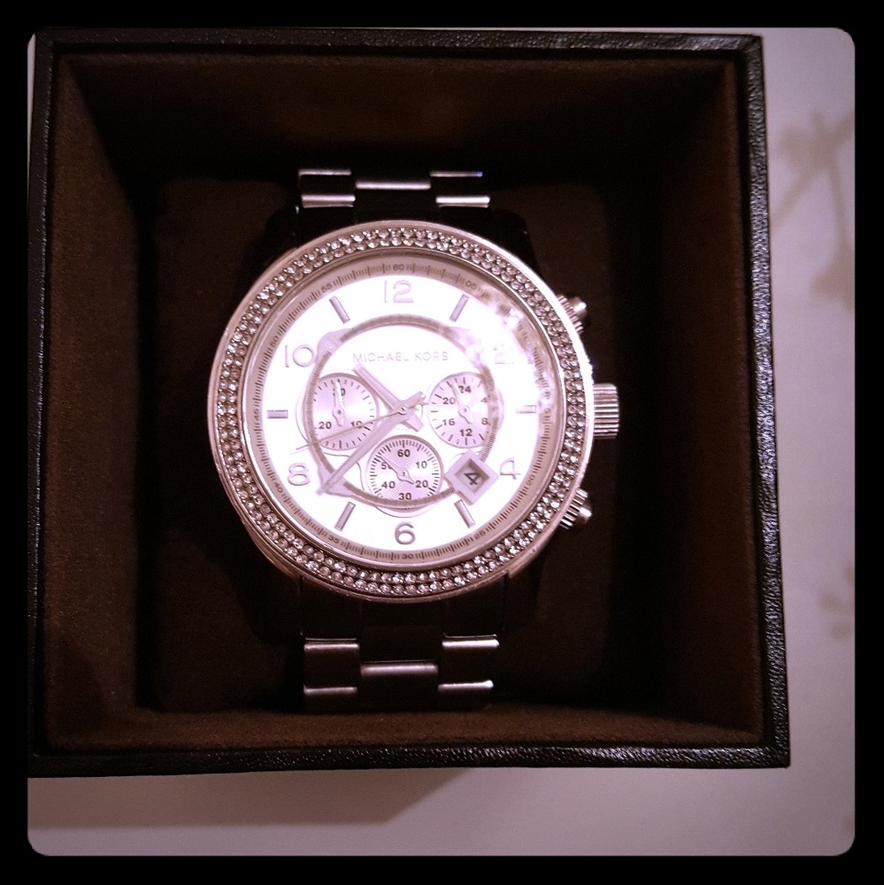 Michael Kors silver bracelet watch diamond accents