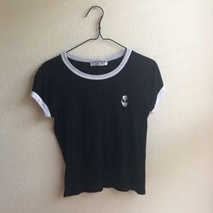 Black and White Ringer Shirt With Alien Patch