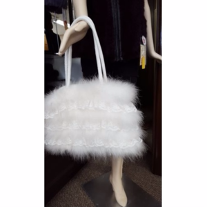 White Marabou Feather Purse with Ruffled Lace