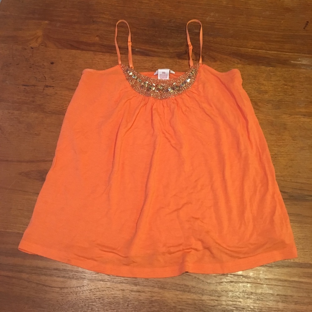 Orange tank top with beaded detail