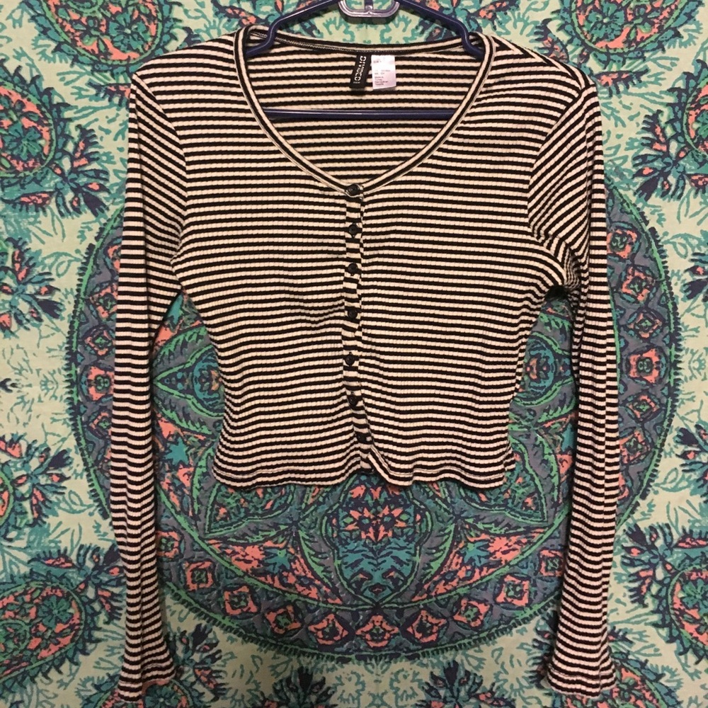 H&M Striped Button Up Ribbed Crop Top