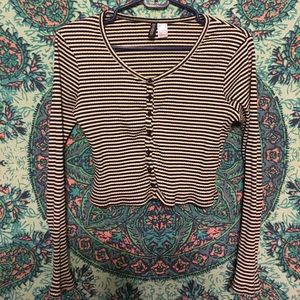 H&M Striped Button Up Ribbed Crop Top