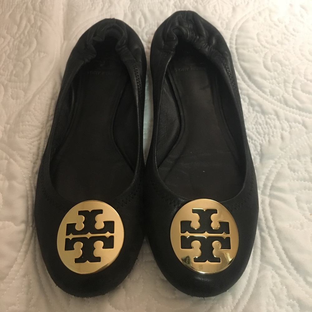 Tory Burch black/gold leather Reva flats 9