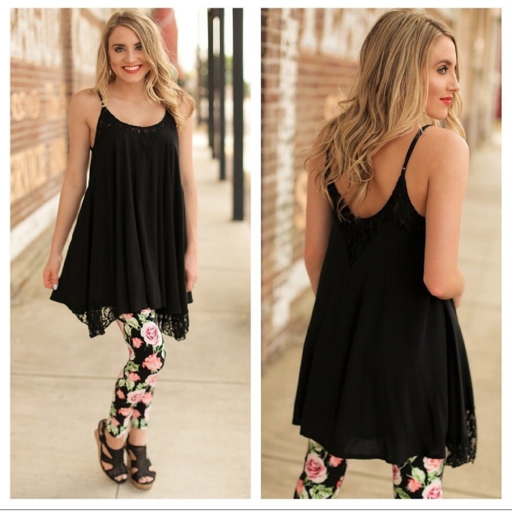 Black Asymmetrical Lace Tunic