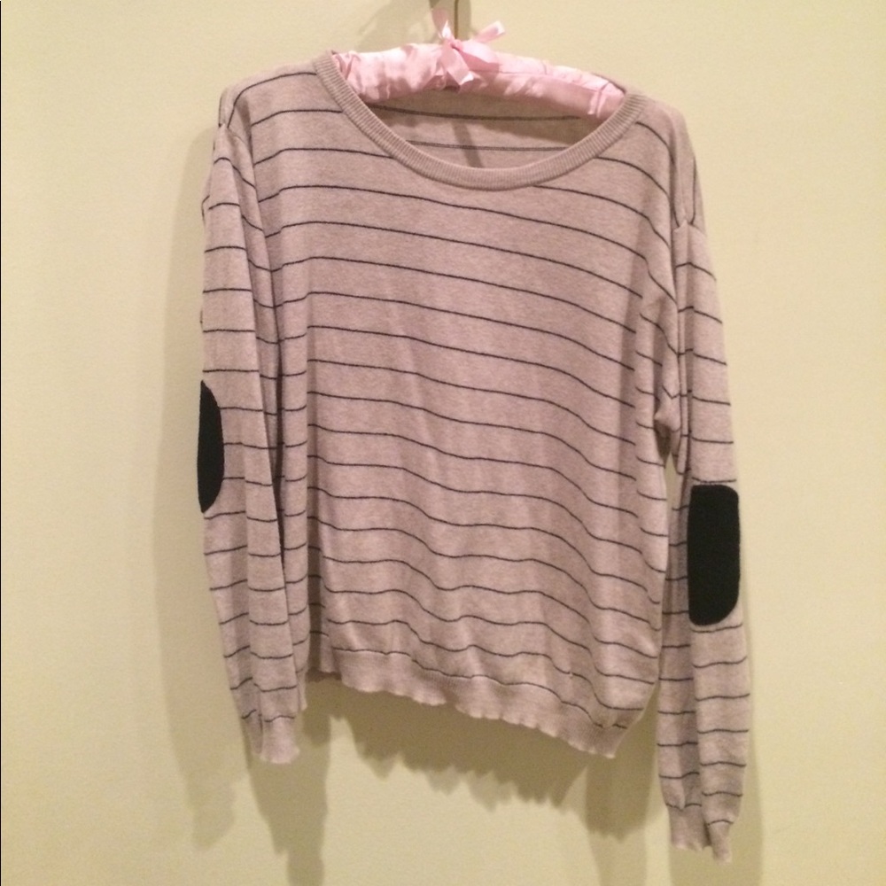 Striped sweater with black elbow pads