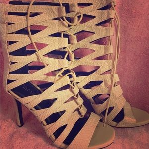 Call It Spring cream lace-up cut-out ankle heels