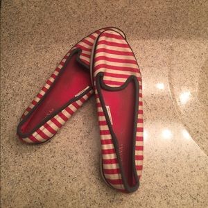 Red and white slip on shoes