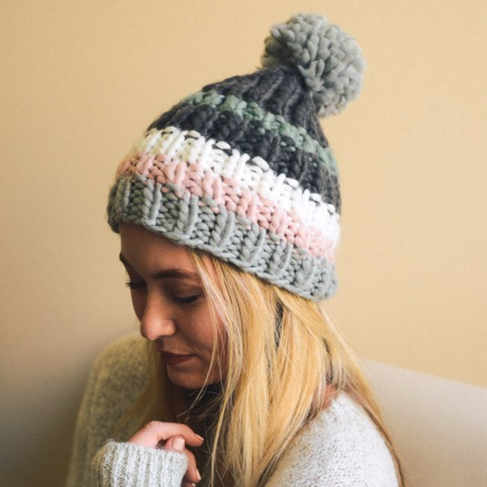 Brooklyn Striped Pom Pom Beanie