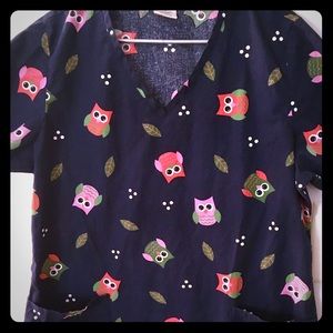 Owl Scrub Top/Butterfly/Burgandy