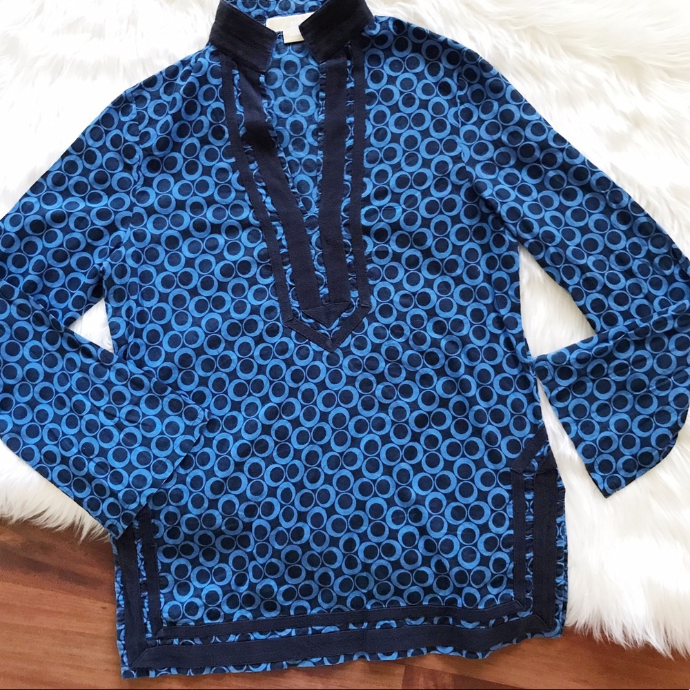 Michael Kors blue long bell sleeve tunic blouse