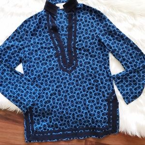 Michael Kors blue long bell sleeve tunic blouse