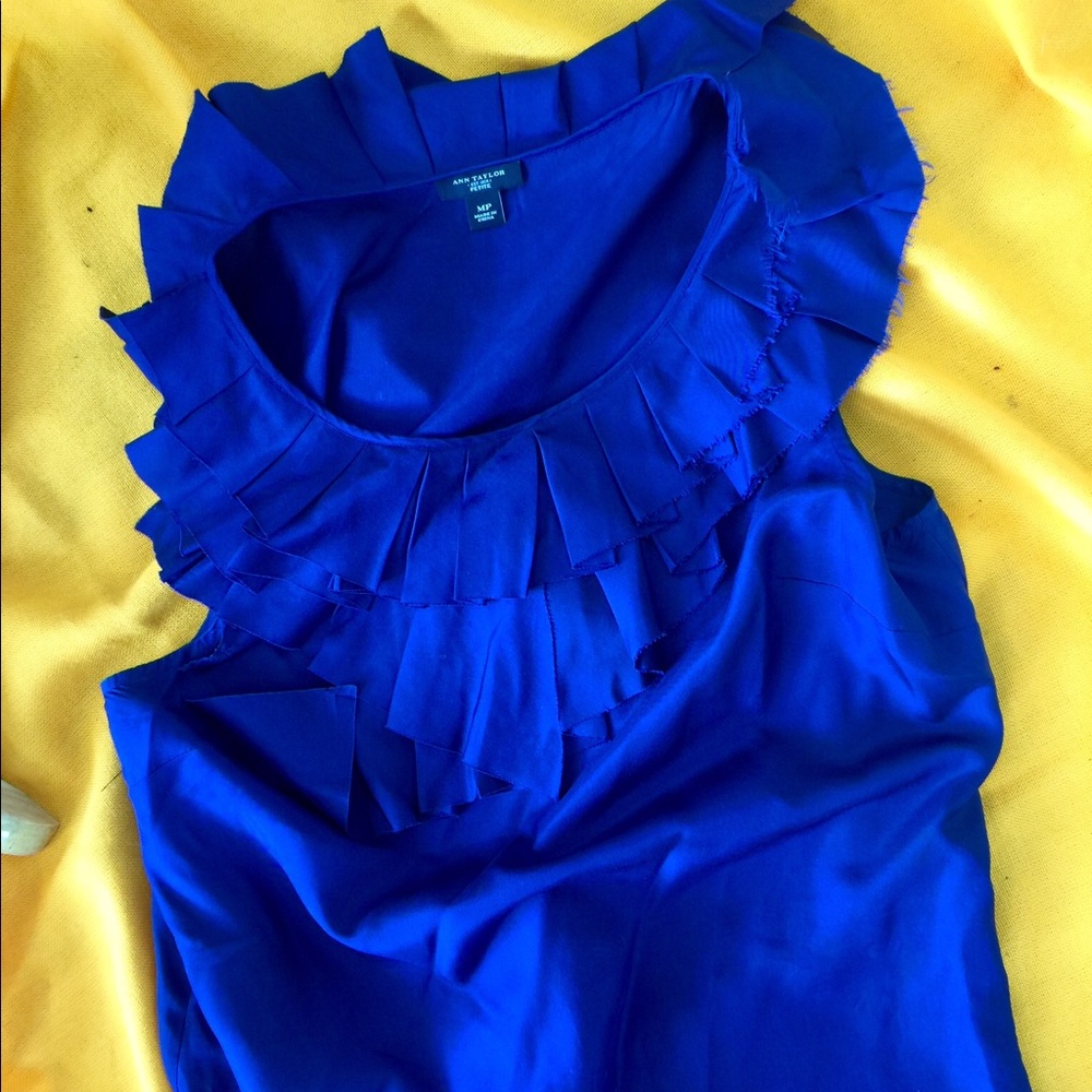 Ann Taylor Royal Blue Ruffle  Blouse