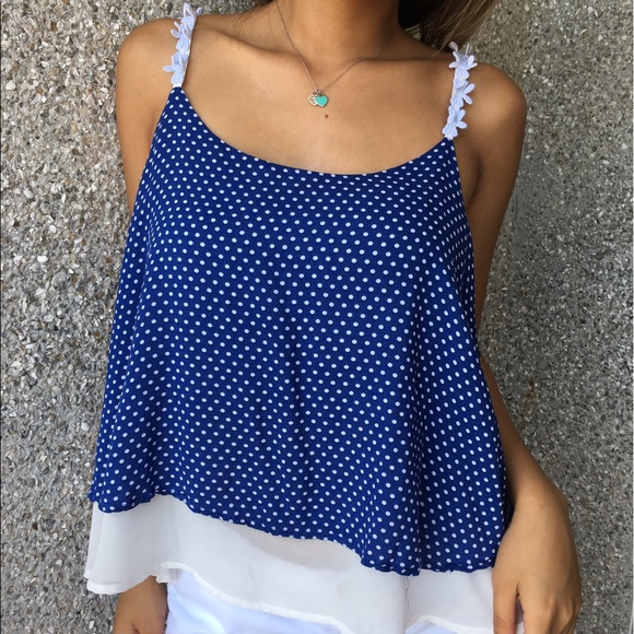 Blue polka dot tank top - Picture 1 of 1