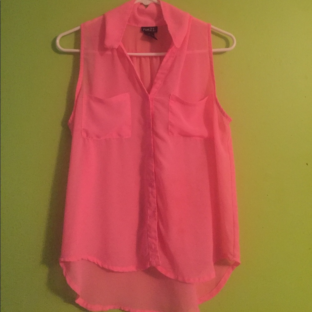 Hot Pink Sheer Button Up Collared Rue 21 Shirt
