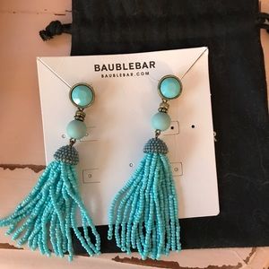 Turquoise beaded tassel earrings