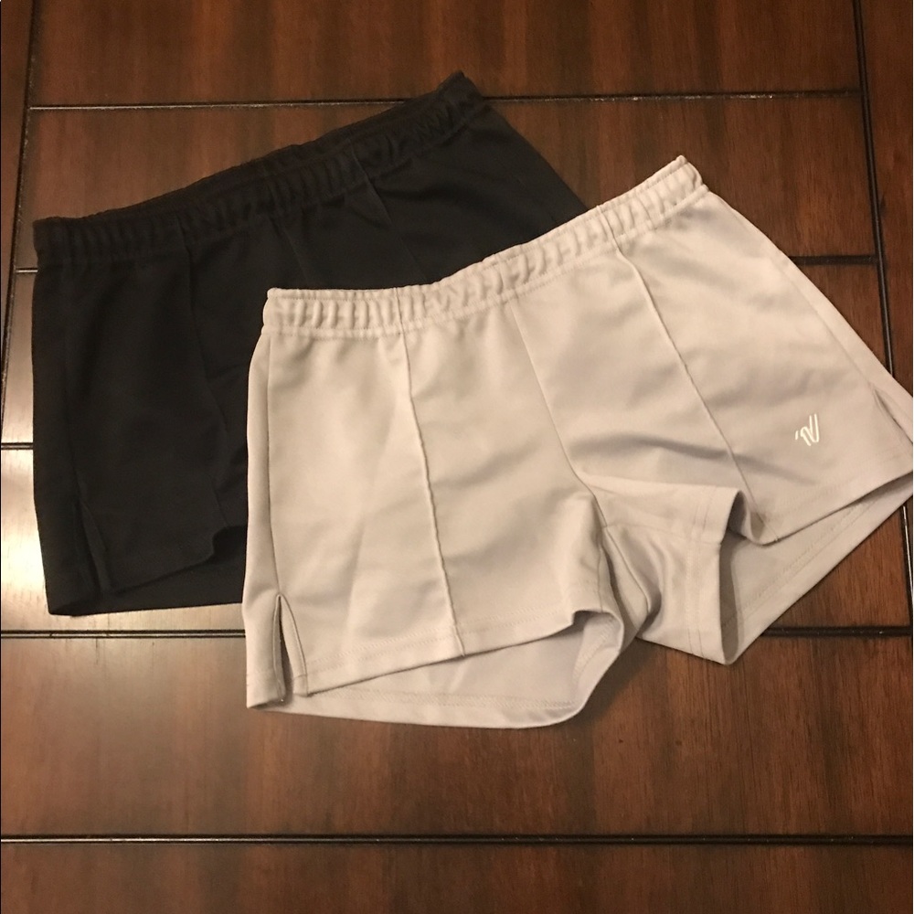 Black and gray varsity athletic shorts