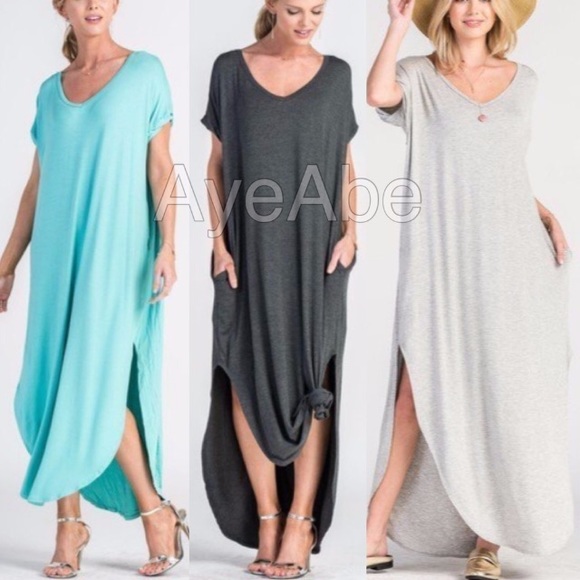 Oversized loose fit slit pockets maxi dress S-XL - Picture 5 of 8