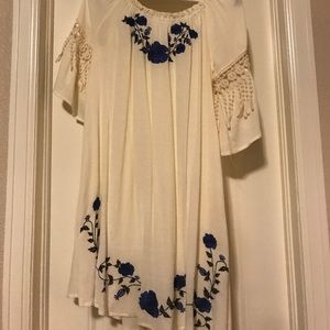 OTS Dress w/crochet lace and heavy embroidery