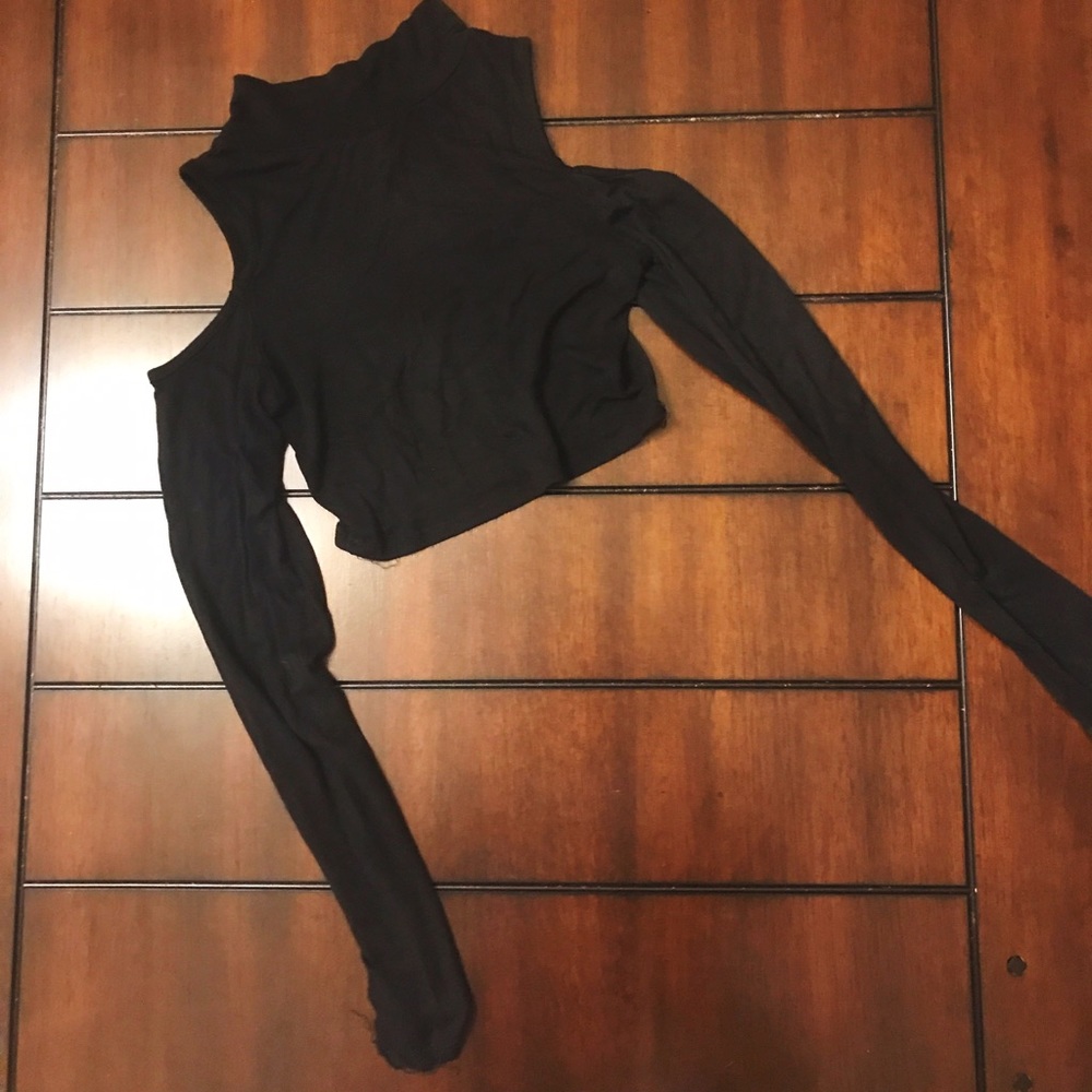 Black, long sleeve crop top with shoulder cut outs