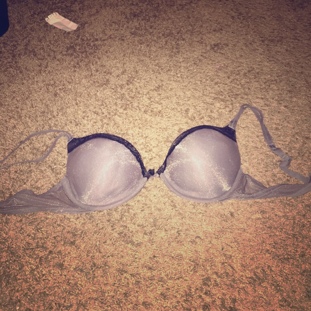 Silver & black lace bra