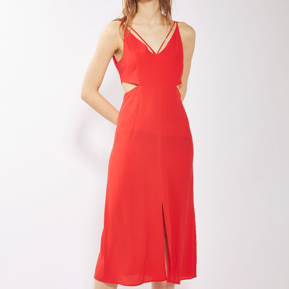 Topshop Red Cut Out Midi Slip Dress