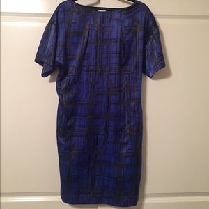 BLUE & BLACK SATIN SHIFT DRESS