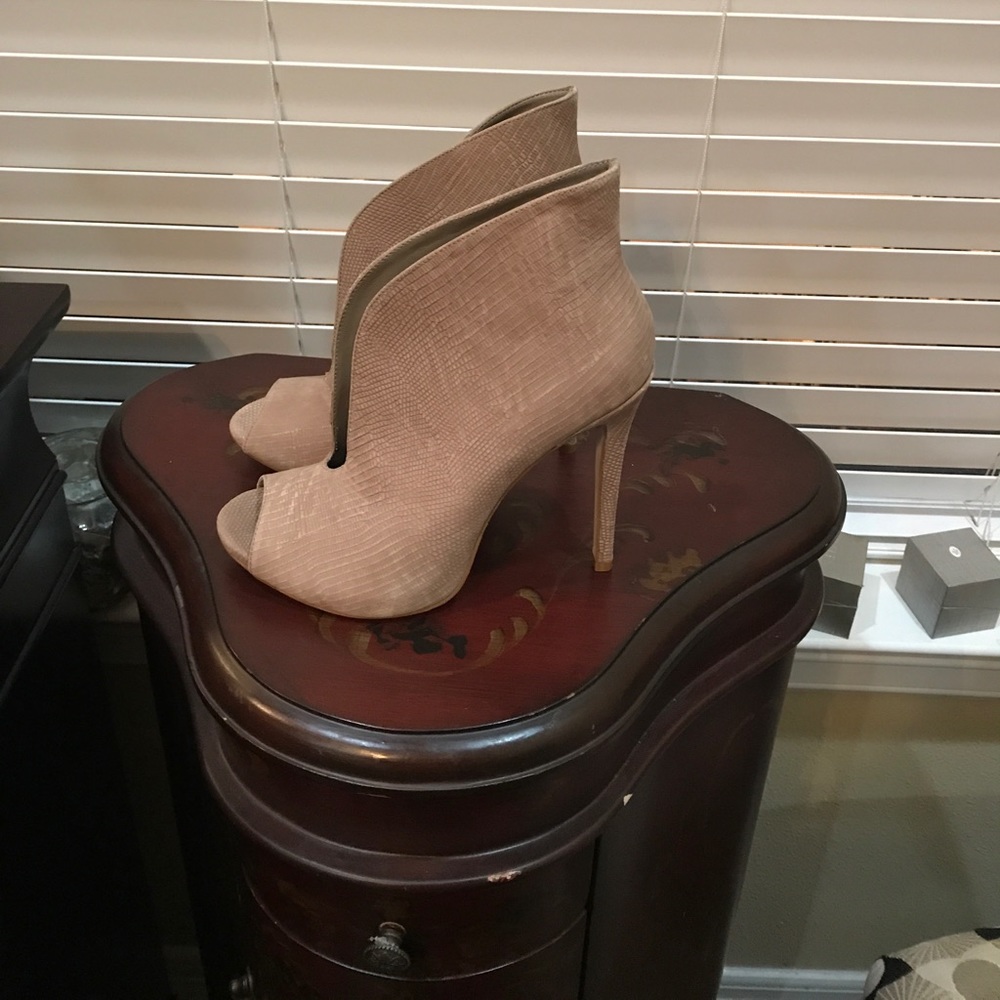 Taupe peep toe booties