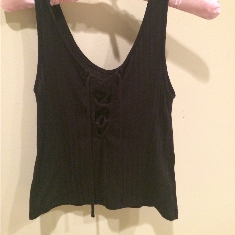 Black tank top with ties in the front