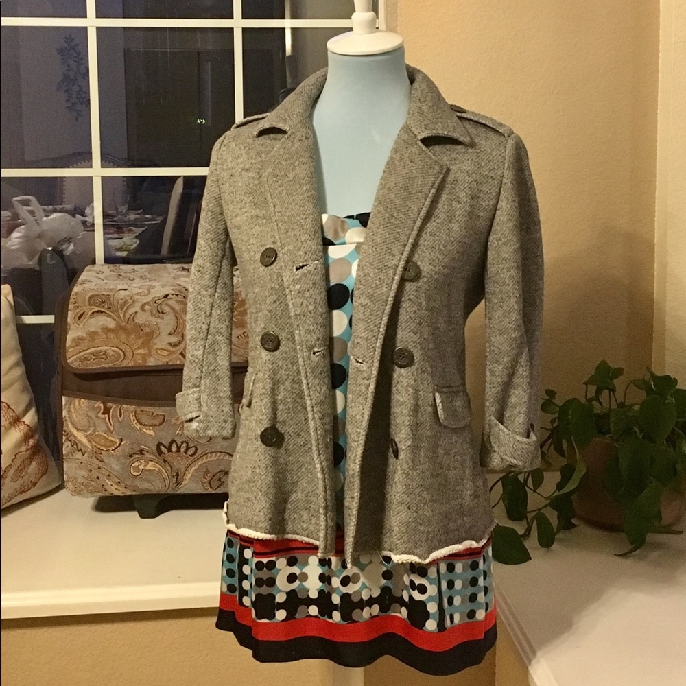 CAbi heather gray double breasted sweater jacket