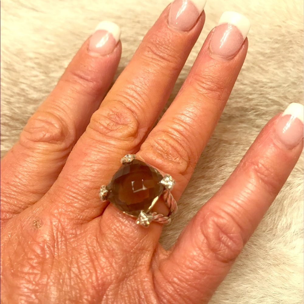 DAVID YURMAN SMOKY QUARTZ & DIAMOND POINT RING