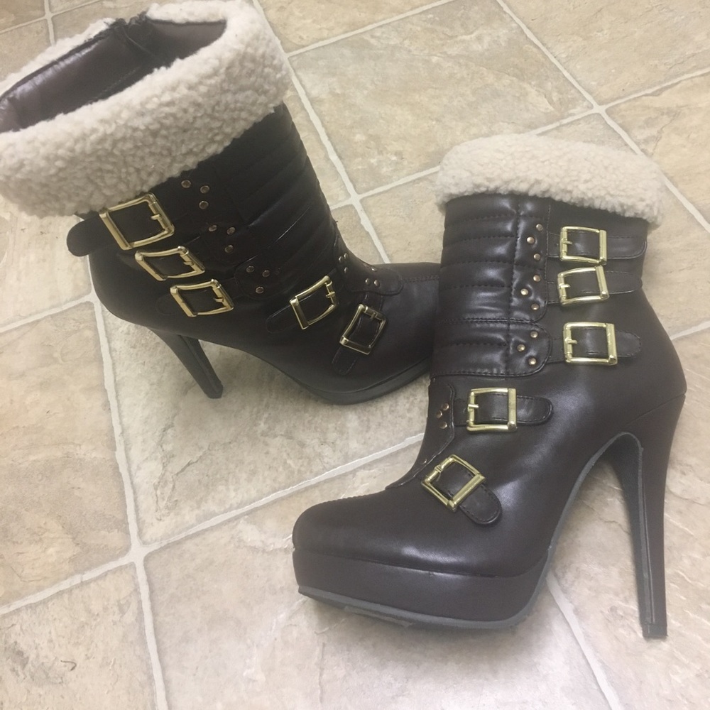 Ankle boots: 5" heel and a 1" platform.