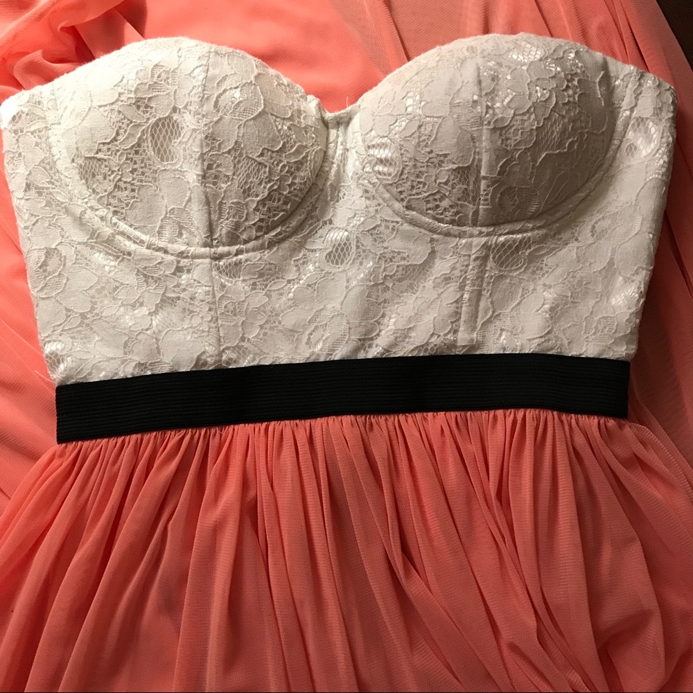 Empire waist lace with Coral chiffon maxi dress