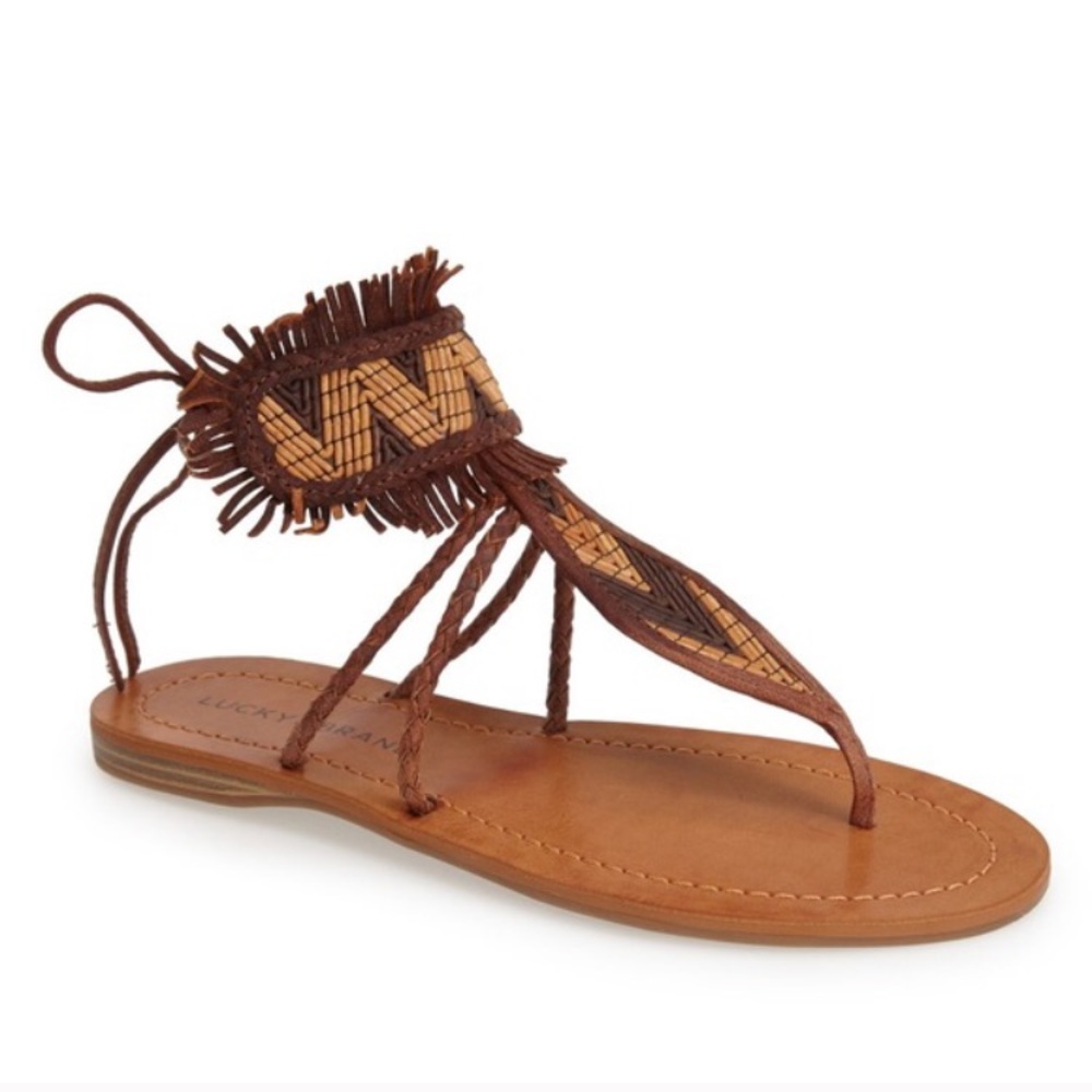 Lucky Brand Woven Fringe Ankle Tie Sandals