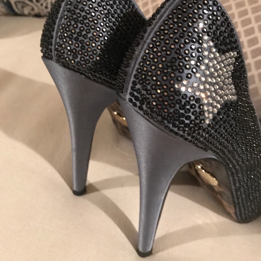 Betsey Johnson Sparkle Steel Blue Heels With Stars Gem