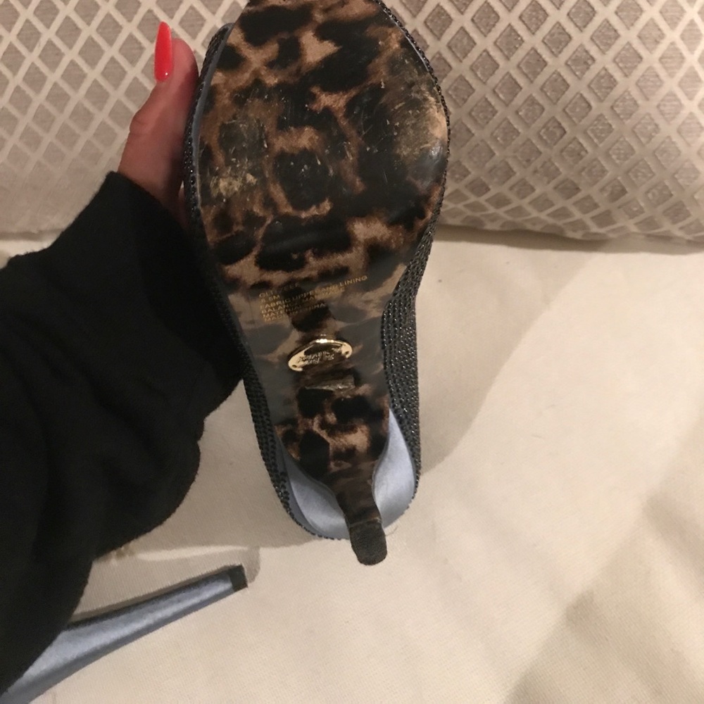 Betsey Johnson Sparkle Steel Blue Heels With Stars Gem