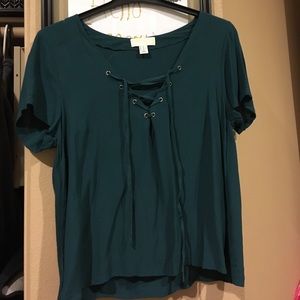 Semi cropped teal blouse