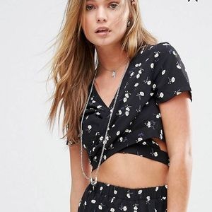 ASOS kiss the sky tie back top with flower print