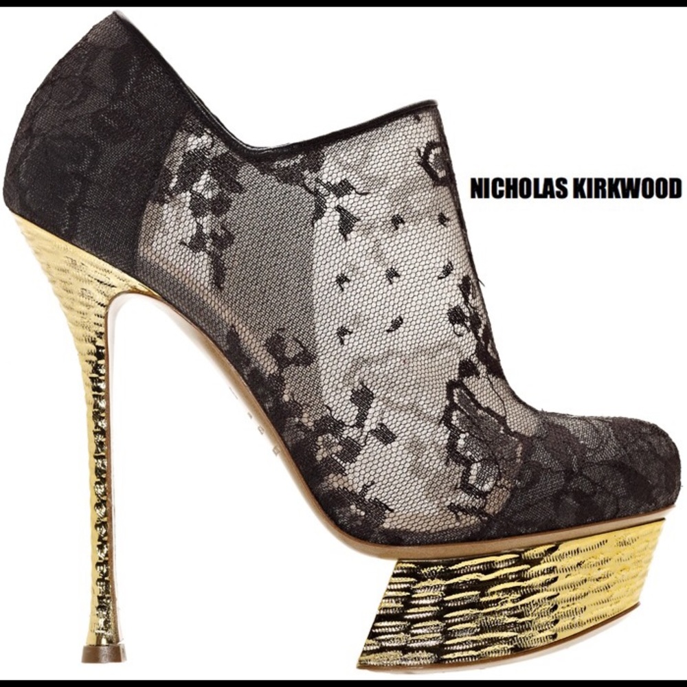 Nicholas Kirkwood Platform Lace Nude Booties Shoes