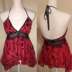 CLEARANCE‼️Bebe red leopard lace halter top