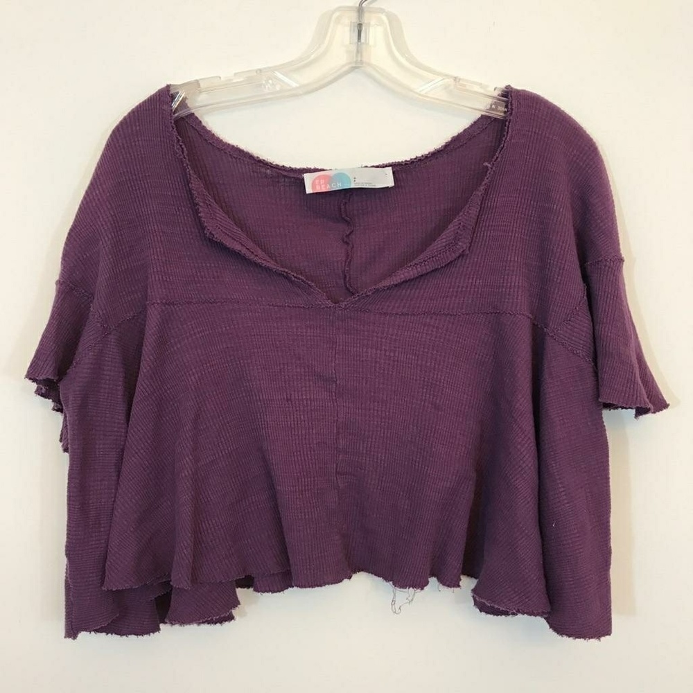 Free People Purple Flowy Crop Top Raw Hem