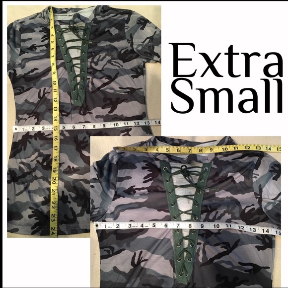 Lace-Up Camo Top- Grey - Picture 2 of 4