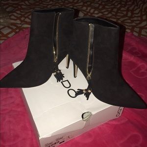 Black Suede Booties with Gold trim