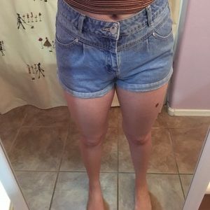 Denim high rise mom shorts