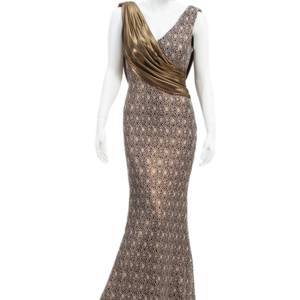 JCH Exclusive Drape Metallic Floral Lace Dress wit