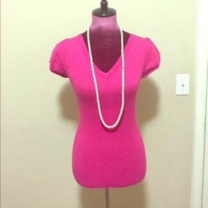 Hot pink fitted shirt!