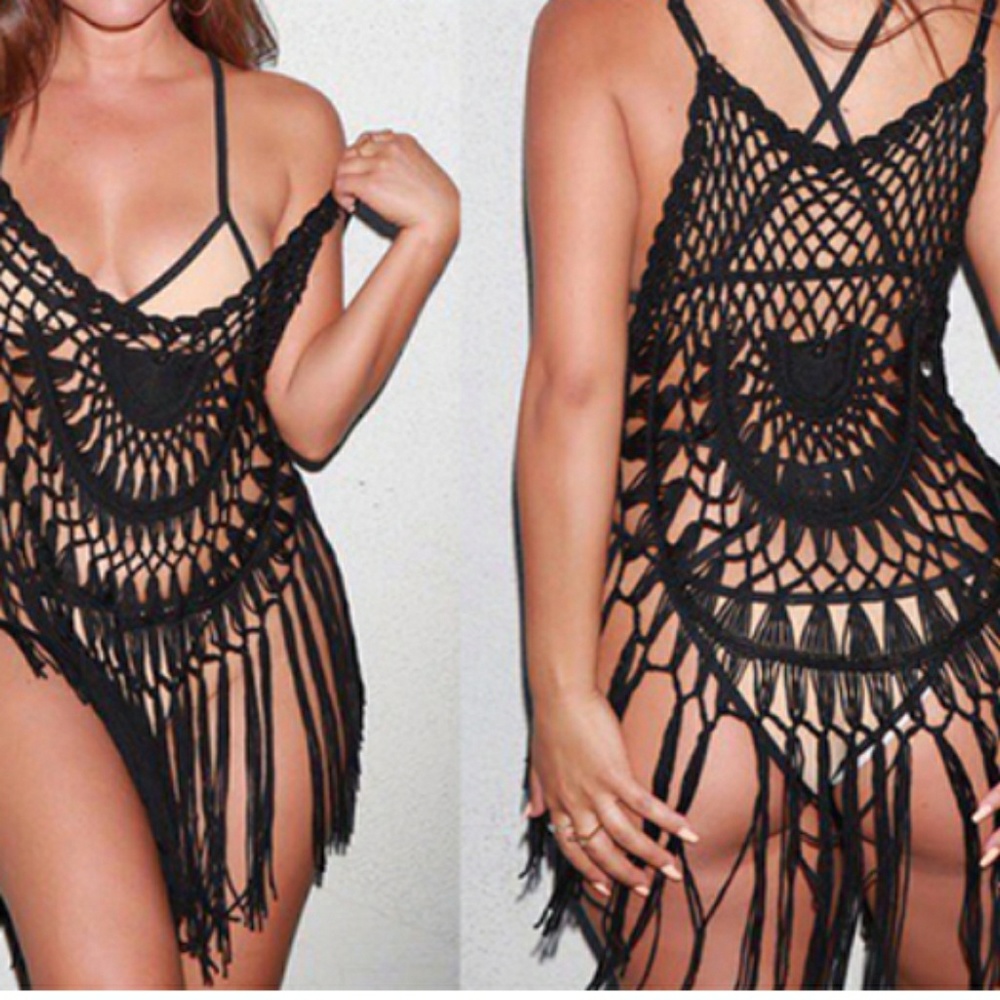 Women Kaftan Crochet Lace Swimwear Tassels Beach