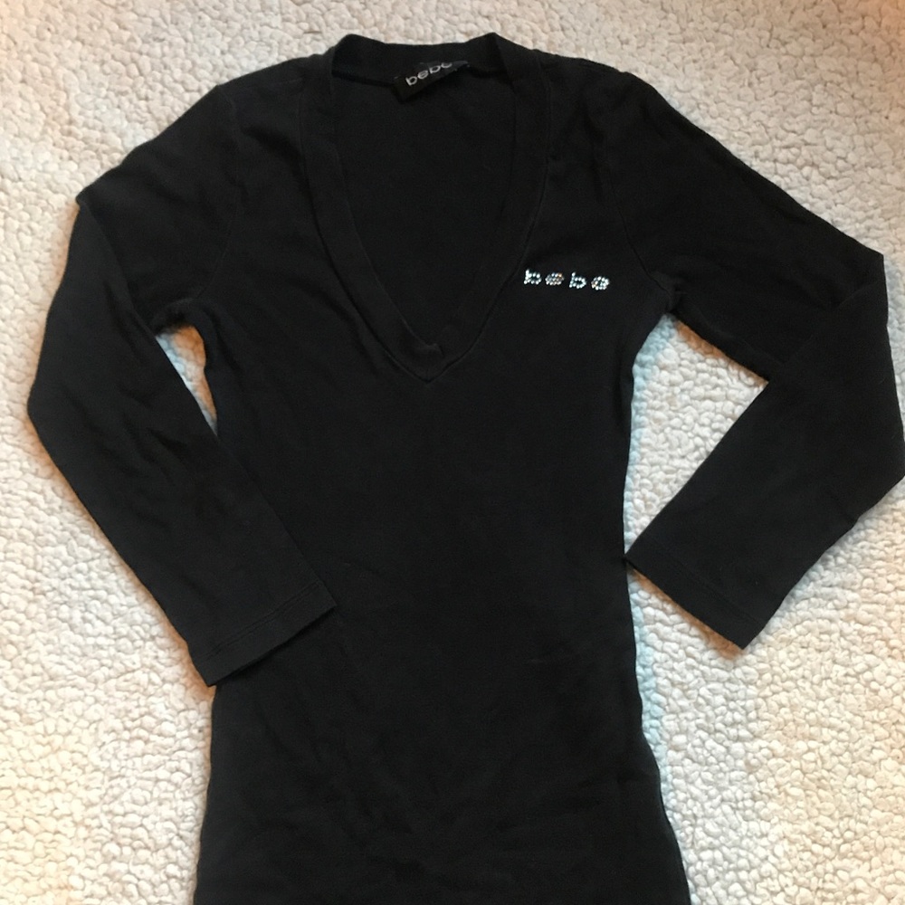 BEBE V-Neck Jeweled T-Shirt