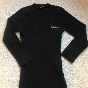 BEBE V-Neck Jeweled T-Shirt