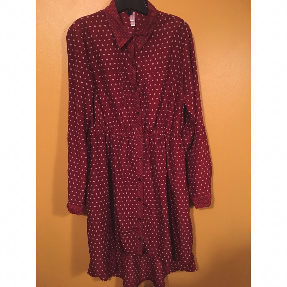 Maroon High-Low button down dress