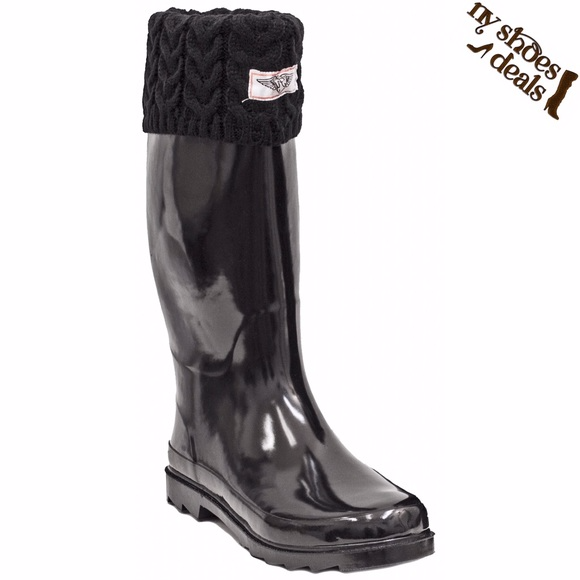 Forever Young Shoes - Women Black Sock Cuff Rubber Rainboots RB3104
